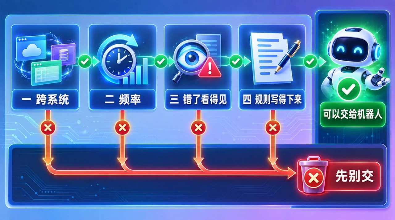 判断一件活该不该交给 AI 的四个测试：跨系统、频率、错了看得见、规则写得下来