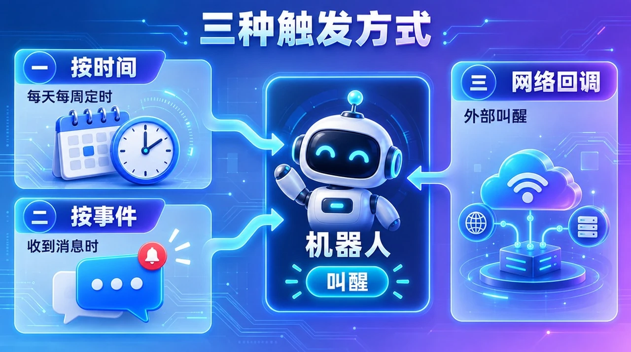 Grok Bot 的三种触发方式：按时间、按事件、网络回调