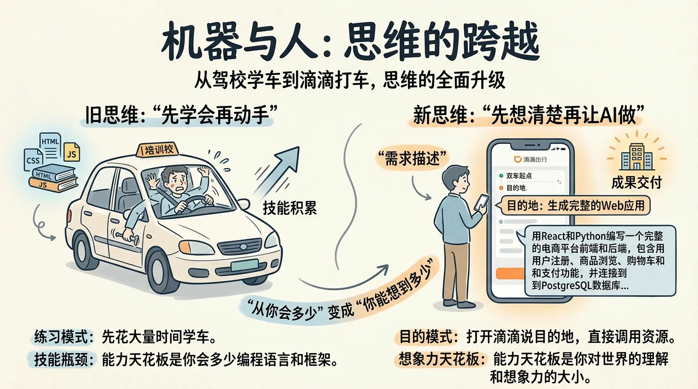 旧思维 vs 新思维：驾校学车 vs 滴滴打车