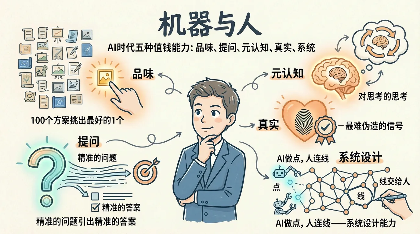 AI时代五种值钱能力：品味、提问、元认知、真实、系统